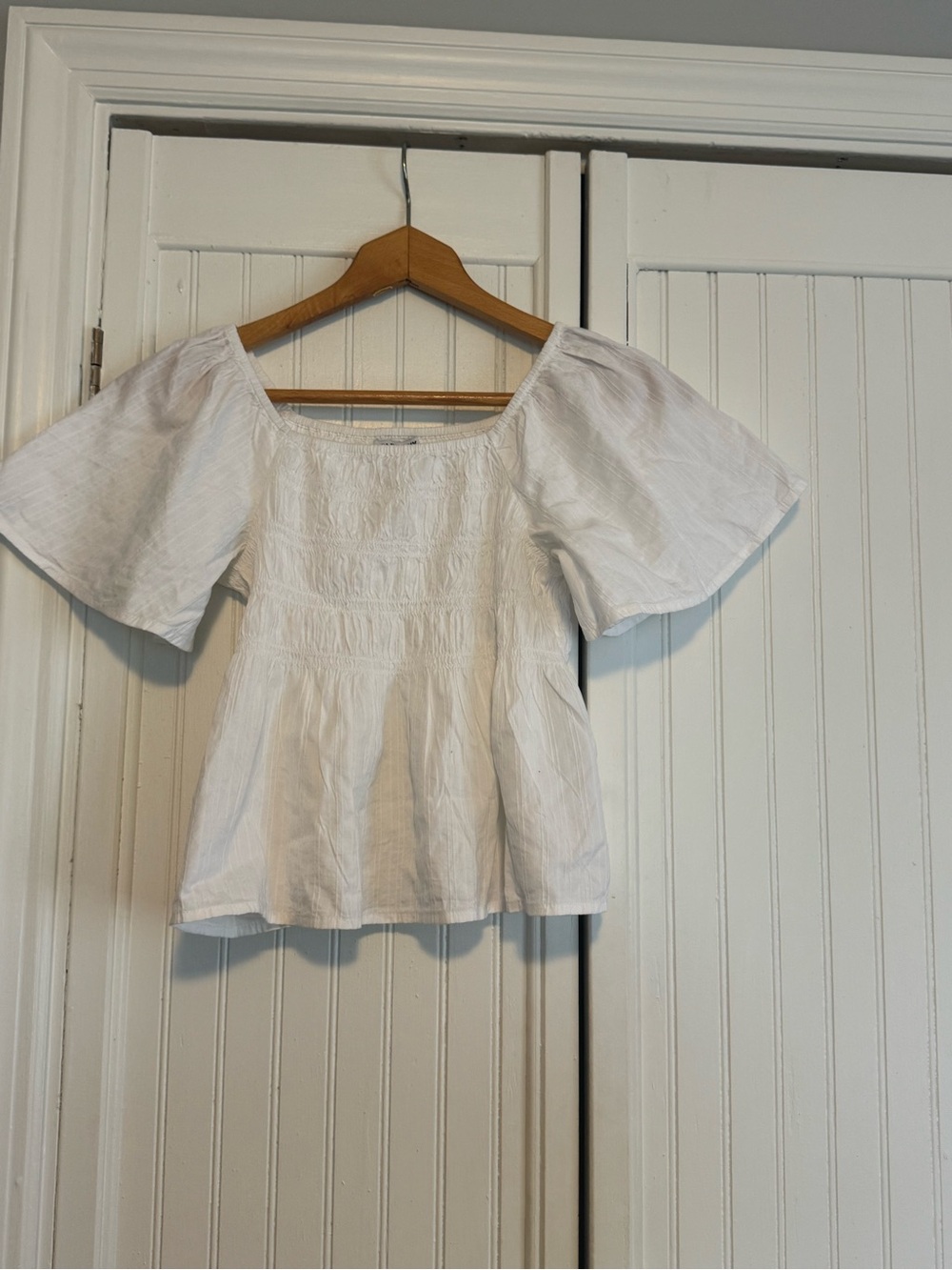 Old Navy White Smocked Square-Neck Top with Puff Sleeves